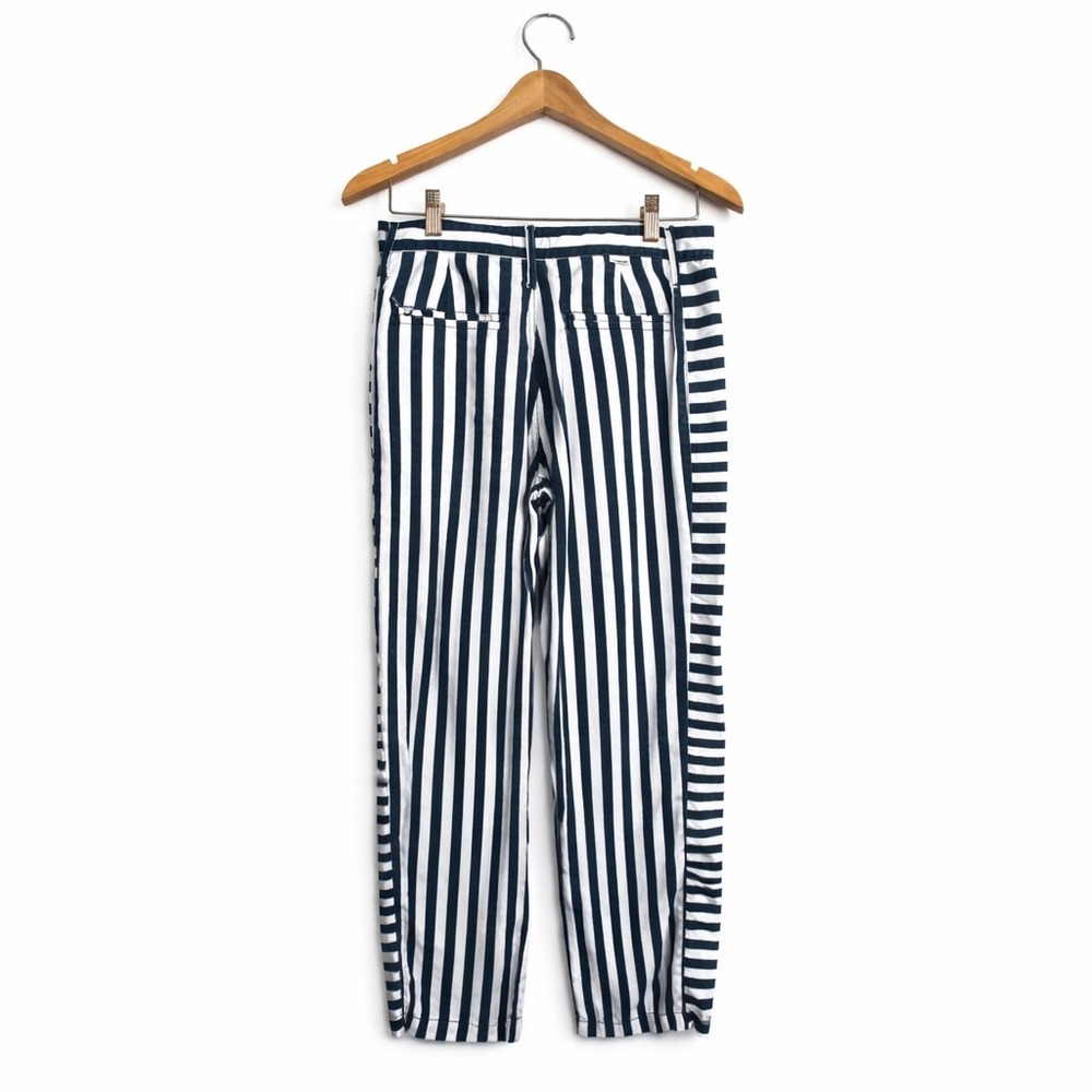 MOTHER Navy White Stripe Lyocell Pants Womens Size 25 Straight Prep Greaser USA - Picture 3 of 9